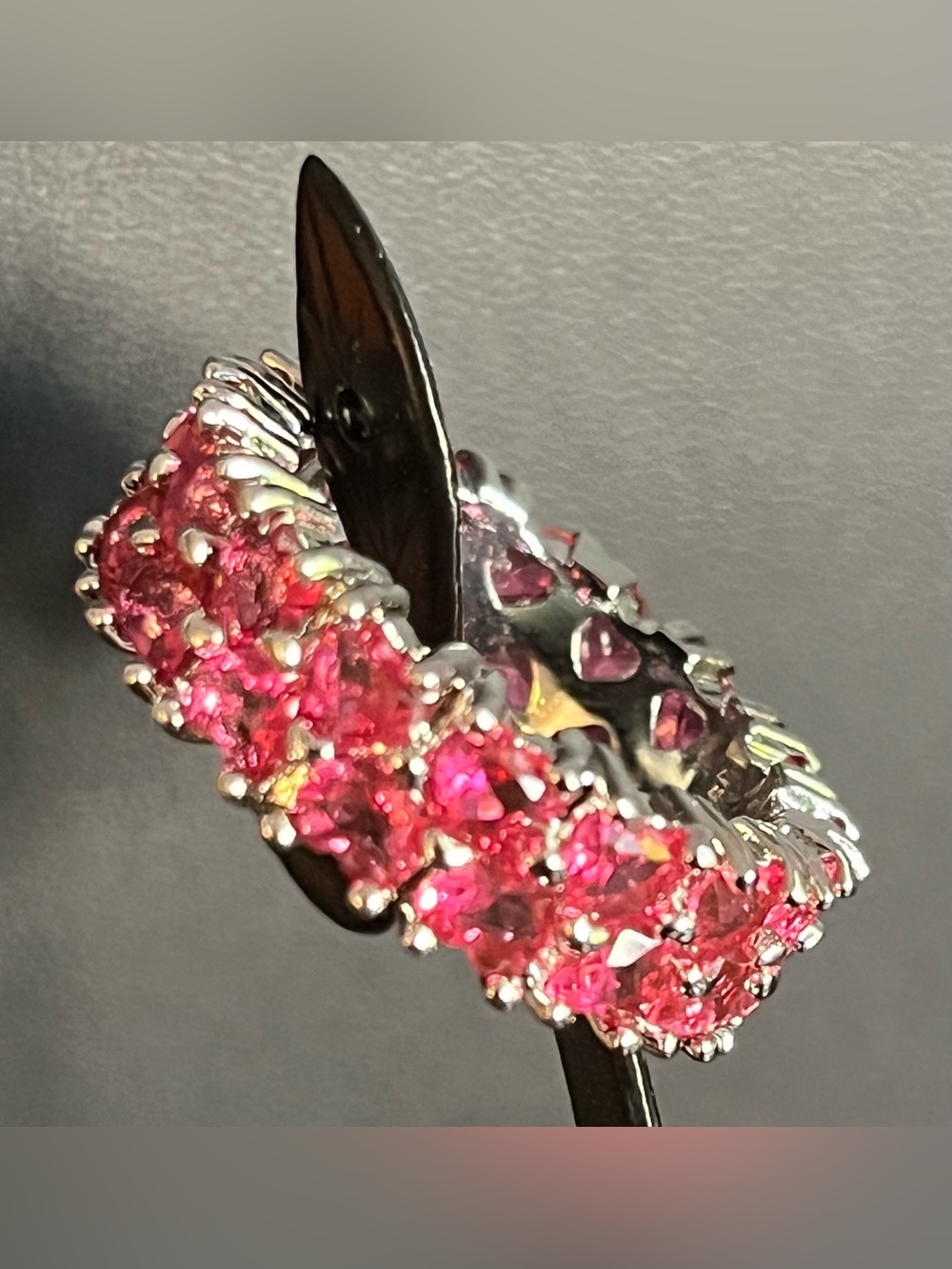Double Row Ruby CZ Heart Pave Eternity Ring Sz 9